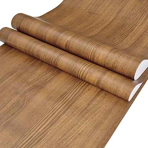 Lependor 17.71" X 118" Light Brown Wood Peel and Stick Wallpaper Wood Grain Printed Stick Wall Paper Self Adhesive Film Removable Textured Wood Panel Decorative Wall Covering - 17.71" X 9.8 ft
