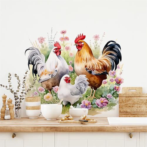 Chicken Family Wall Stickers, sacinora Rooster Hen Chicks Farm Idyllic Wall Decals Removable Vinyl Peel and Stick for Farmhouse Kitchen Dining Room Nursery Pantry Home Decorations