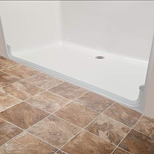 Collapsible Shower Dam - Water Threshold Barrier Stopper for Curb Free Shower/Easy Wheelchair Roll in/Use with Weighted Curtain for Full Splash Guard/Neutral/Radius End Caps/ 66"