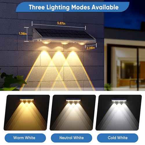 YiLaie Solar Fence Lights Outdoor 3000K/4500K/6500K 3 Mode, IP67 Waterproof Fence Solar Lights Outdoor,2000mAh Solar Powered Fence Light for Outside Backyard/Step/Patio/Deck/Stair Railings 8Pack