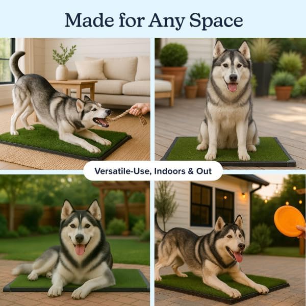 Dog Grass Pad with Tray - 35.5x23.5in Reusable Pee Pads for Dogs - 4-Layer Indoor/Outdoor Artificial Grass Pee Pad - Dog Housebreaking Supplies for Puppy Training by PETMAKER