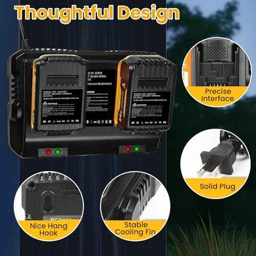Plus Fast 7ah DCB102 20V 60V MAX Battery Charger Multi Replacement for Dewalt Battery Charger DCB102 DCB101 DCB105 DCB112 DCB107 DCB104 DCB118, 2 Port Rapid Charger Compatible with DCB205 DCB606
