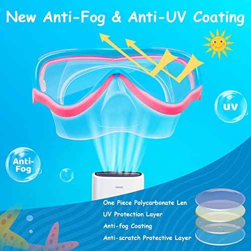 Vvinca Kids-Goggles with Nose Cover, Diving Mask Elastic Fabric Strap Anti Fog Anti Shattered Lens for Kids Swim Goggles 3-14