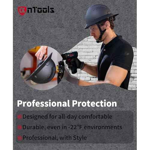 Carbon Fiber Design Full Brim Hard Hat, OSHA Approved Construction Hard Hats for Men, 4-Point Adjustable Suspension, ANSI Z89.1