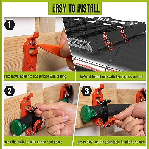 4 Pcs Shovel Holder for Truck, Heavy Duty Shovel Mounts for Roof Rack, Quick Release Axe Holder Mount Kit, Metal and Rubber Car Accessories/ Garage Storage/ Truck/ Wall Mounting Brackets