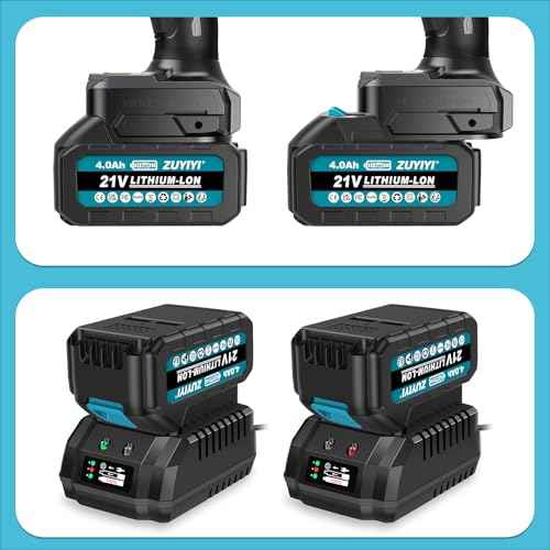 2 Packs 4.0 Ah Replacement Battery and Fast Charger 21V Rechargeable Lithium Battery for Cordless Power Tools