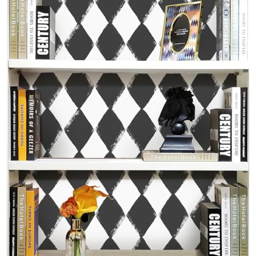 Rugreat Modern Peel and Stick Wallpaper Black and White Geometric Contact Paper for Cabinet Self Adhesive Removable Wallpaper for Bedroom Bathroom Waterproof Black Contact Paper Rhombus 78.8inL17.3inW