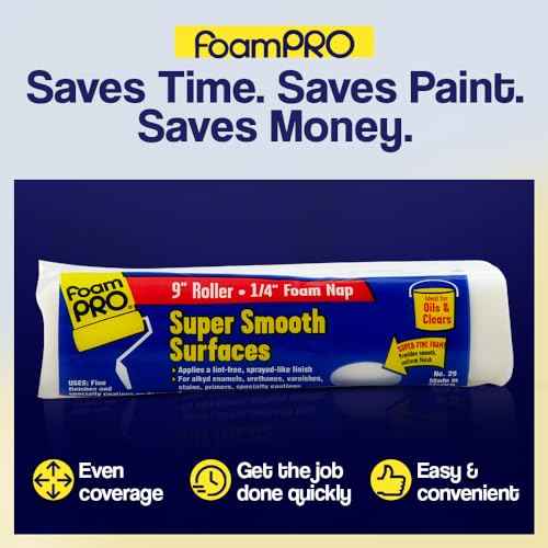 FoamPRO 29 Foam Paint Roller, 9" x 1/4" - Smooth Surface Foam Roller for Doors, Cabinets, & Metal - High Density Foam for Oil & Water-Based Paints - Streak-Free, Lint-Free Results - 1 Piece