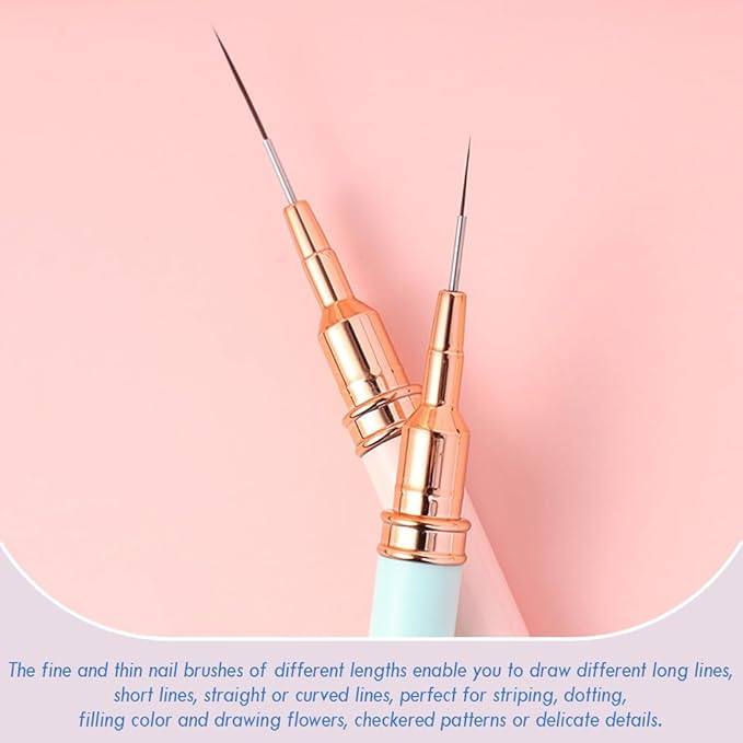 JASSINS Nail Art Liner Brushes, 5Pcs Gel Polish Painting Art Design Pen Set Striping Brushes for Thin Long Lines, Tiny Details, Fine Drawing, Delicate Coloring Sizes 7/9/11/15/25mm
