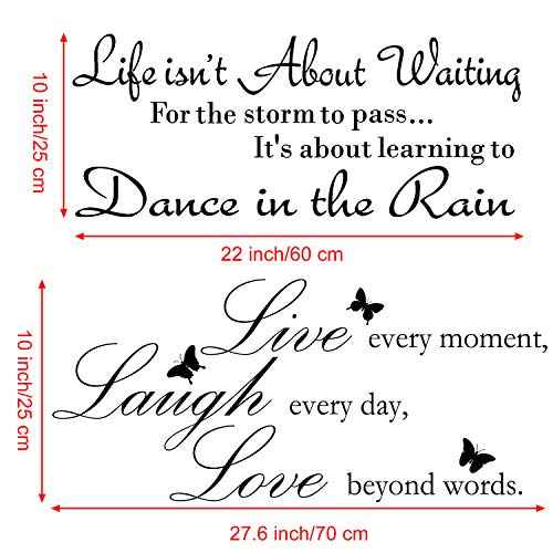 Zonon 2 Sheets Live Every Moment Laugh Every Day Love Beyond Words Stickers Vinyl Wall Decals Motivational Wall Quote Sayings Stickers Inspirational Quote Butterfly Wall Home Decors