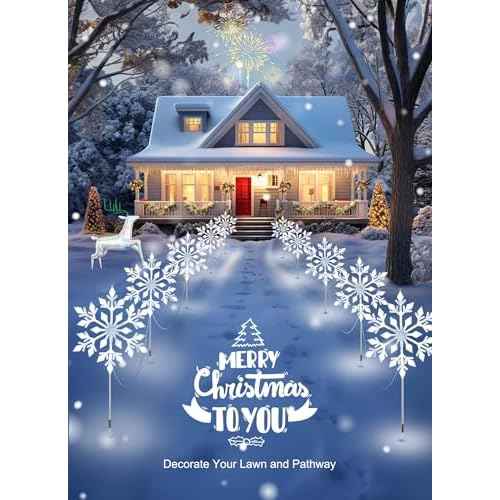 Brightown Snowflake Lights Outdoor, 10 Large Snowflake Christmas Pathway Lights, Christmas Decorations Outside Yard Sidewalk Walkway Driveway Marker Stake, White