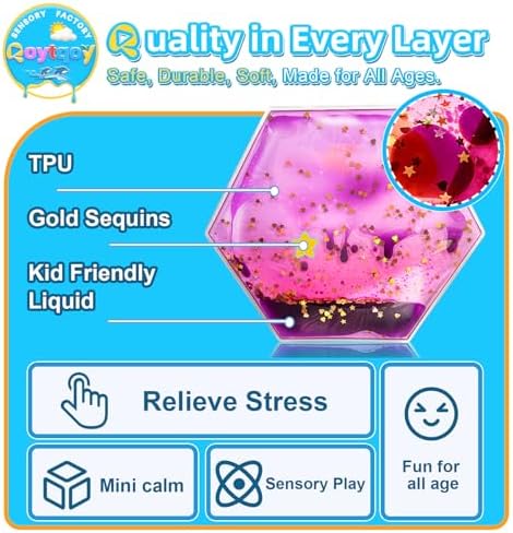 Squishy Liquid Sensory Gel Tiles 12 Packs - Hexagon Liquid Sensory Pads for Stress Relief & Fidget Fun, Washable Sensory Floor Tiles for Toddles 3+ Home, Classroom, Travel