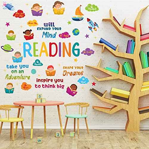 Leinuosen Kids Wall Decals Classroom Colorful Inspirational Decals Daycare Playroom Wall Decor Motivational Positive Saying Sticker(Reading)