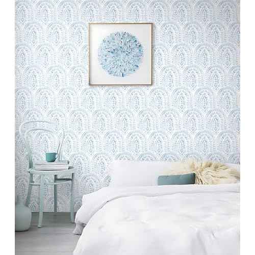Peel and Stick Wallpaper Modern Wall Paper Boho Contact Paper Removable Wallpaper Peel and Stick Blue and White Self-Adhesive for Bathroom Bedroom Kitchen Wall Decor 17.3" x 118"