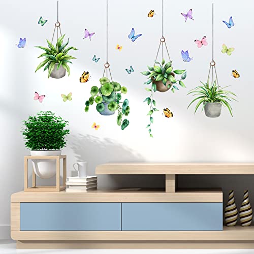 Green Plant Wall Decals Potted Plant Butterfly Wall Stickers Office Bedroom Living Room Classroom Parties Decoration