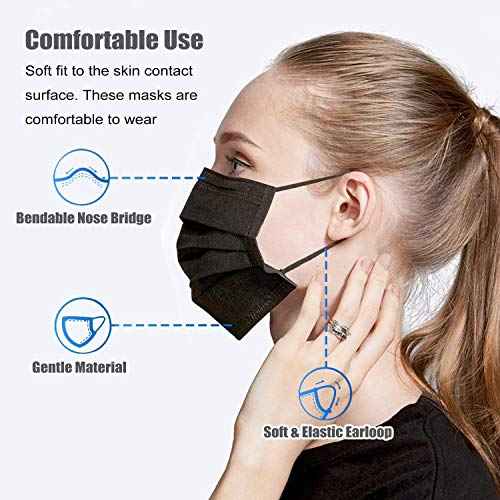 LEMENT 500pcs Disposable Black Mask,3-Ply Face Masks with Earloops