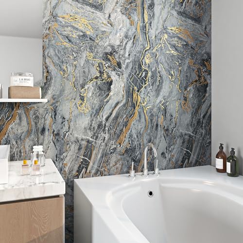 Livelynine Marble Peel and Stick Wallpaper Gold Black Marble Contact Paper Peel and Stick Countertops Kitchen Countertop Vinyl Wrap Waterproof Desk Self Adhesive Covering Counter Top Covers 15.8x78.8