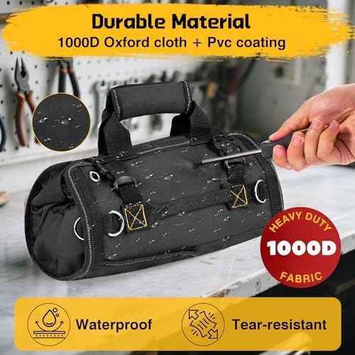 Stocking Stuffers Gifts for Men, Roll Up Tool Bag with 6 Pouches, Heavy Duty Portable Foldable Tool Storage Organization, Rollup Toolbag Organizer Gift for Dad, Husbands, Him, Mechanics, Electricians