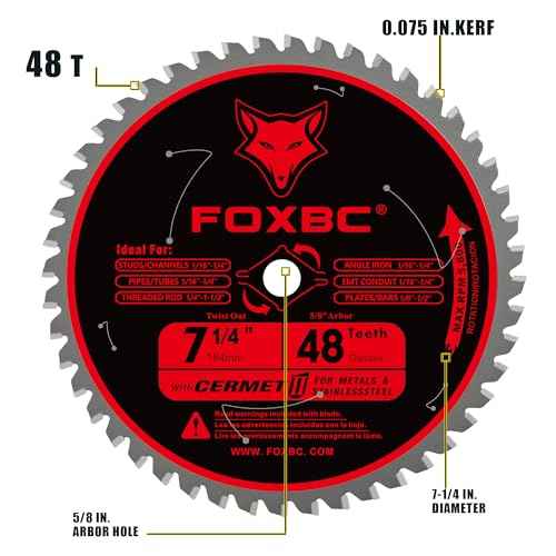 FOXBC 7 1/4 inch Metal Circular Saw Blade 48 Teeth, Metal and Stainless Steel Cutting Saw Blade, Ceramic Carbide with 5/8 Arbor - 2 Pack
