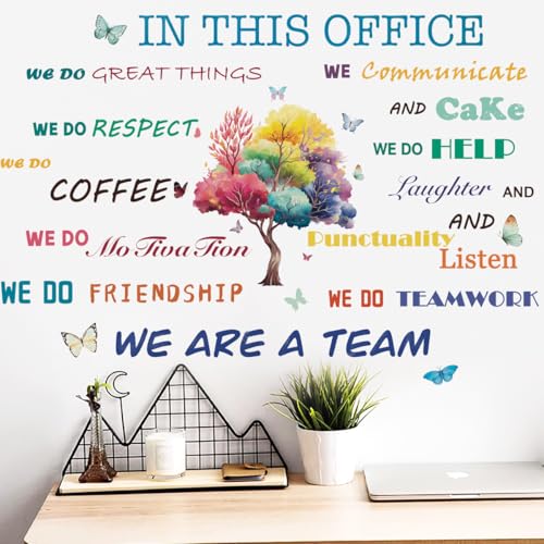 Runtoo Office Inspirational Quotes Wall Art Decals for Work Positive Sayings Peel and Stick Tree Wall Stickers Motivational Teamwork Company Decor