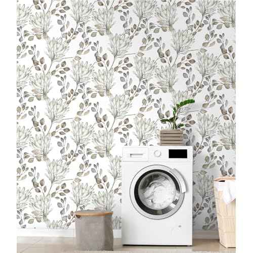 CiCiwind Floral Wallpaper Peel and Stick Wallpaper for Bedroom Bathroom Boho Leaf Contact Paper Textured Self Adhesive Removable Botanical Eucalyptus Vinyl Wall Paper 17.3" ¡¿ 197"