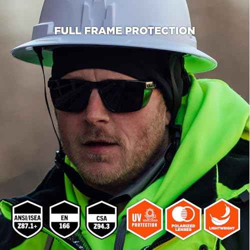 Ergodyne Skullerz SIXTEN Safety Glasses with Side Shields, Anti Fog, Anti Scratch Polarized Lenses, ANSI z87.1 with Protective Zippered Hard Shell Eyewear Case
