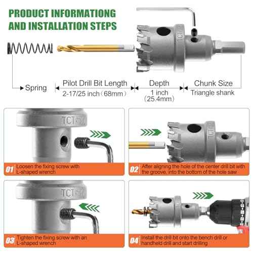 Carbide Hole Saw Kit for Metal, 17PCS (9/16" - 2 1/8") Tungsten Hole Saw with M2 High-Speed Steel Step Drill Bit, Carbide Hole Cutter Drill Bits Set for Metal, Stainless Steel, Wood, Iron, Plastic