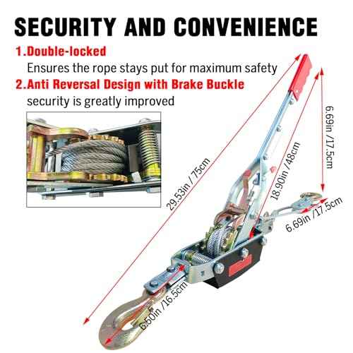 Come Along Winch - 11000 lbs/5T Pulling Capacity,12ft Steel Cable,3 Hooks,Dual Gear Power Puller,Automotive Hoist Cable Puller for Vehicle Rescue,Construction,and Farm