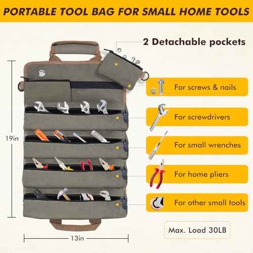 Roll Up Tool Bag Organizer, Portable Tool Roll Organizer Bag, Waterproof Oxford Cloth Tool Pouch with Handle and 6 Pockets, Perfect for Home, Electrician (Green)