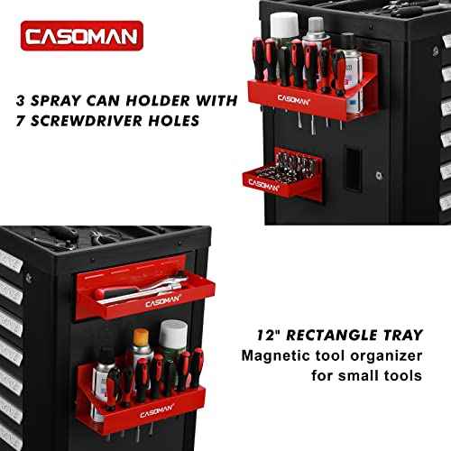 CASOMAN 4PCS Red Magnetic Toolbox Shelf, Tray, Paper Towel Holder, Variety of Use, Durable, Magnets Any Metal Surface