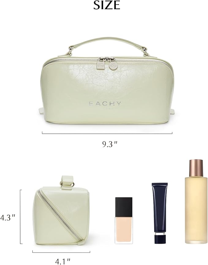 EACHY Travel Makeup Bag, Large Capacity Cosmetic Bag for Women, Waterproof PU Leather, Flat Open Portable Toiletry Bag for Skincare, Brushes & Travel Essentials