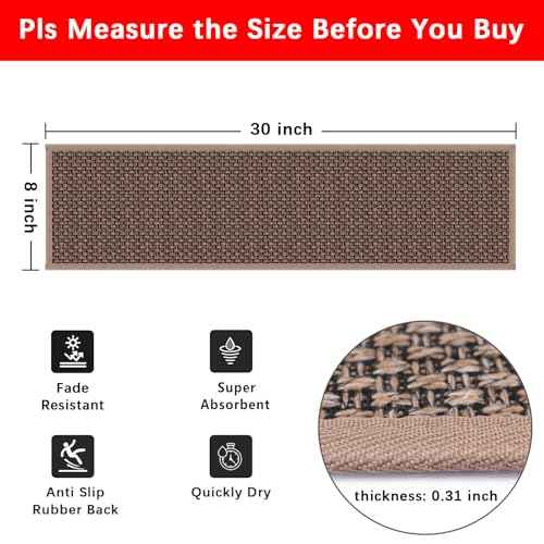 GOYLSER Rubber Backed Jute Carpet Stair Treads Mats, 15 Pack Basement Safety Stair Rug Step Pads, Non Slip Stairway Covers, 8"x30", Light Brown