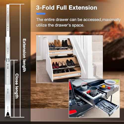 Heavy Duty Drawer Slides Full Extension Locking Runners with Lock 16 18 20 22 24 26 28 30 32 34 36 38 40 Inch Side Mount Ball Bearing Rails 500 Lb (Load:250 lb (No Lock) -W:53mm, 22 inch)