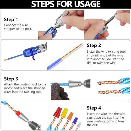 Wire stripper for drill, 14-12-10-8-6 gauge wire strippers,electrician tools, wire twister tool for drill, cable quick stripper set with 20 wire caps and 1 spare blade