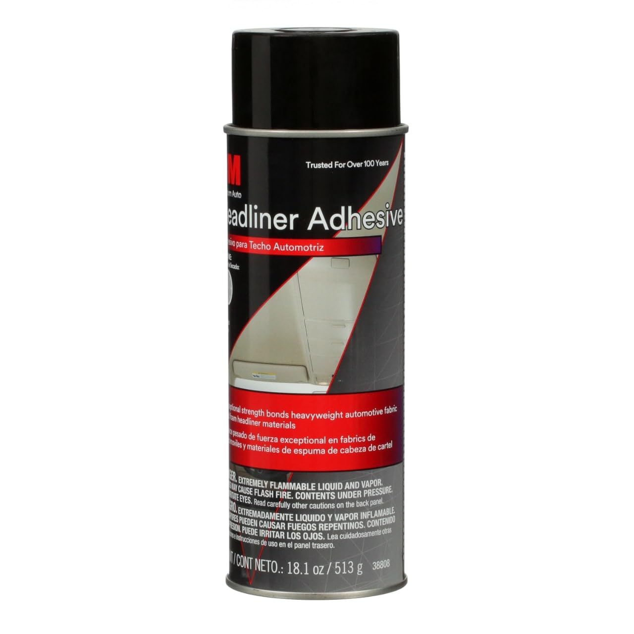 3M Headliner & Fabric Adhesive, 18.1 oz., Exceptional Strength Bonds Heavyweight Automotive Fabrics to Metal Surfaces, For Bonding Headlines, Carpet, Foam and Others, Quick & Easy Application (38808)