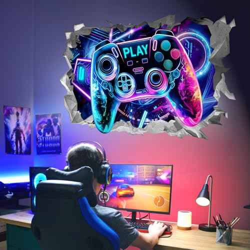 wondever 3D Game Wall Stickers Gamer Controller Gaming Peel and Stick Wall Art Decals for Teenagers Boy Bedroom Playroom