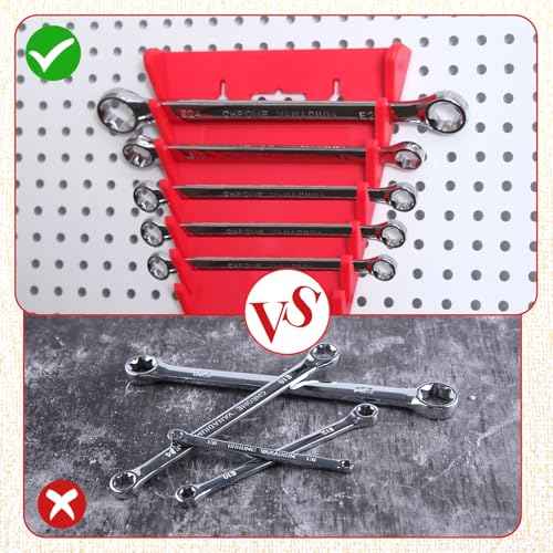 4Pack Magnetic Wrench Organizer for Tool Box, 48 Slots Wrench Rack Tool Trays for SAE(1/4"- 1-1/16") and Metric(6mm-24mm) Wrench Storage, Wrench Holders Combination Wrench Organizer, Red&Blue