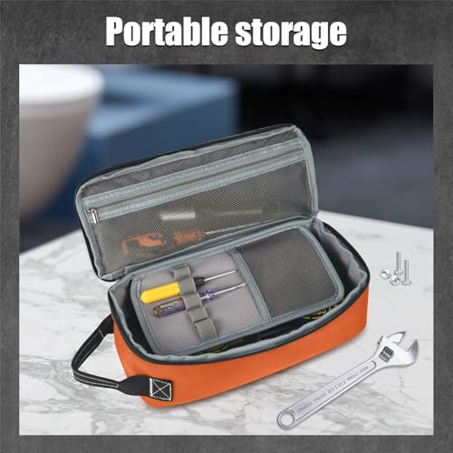 LAKE OF FIRE 12" Small Tool Bag Pouch for Men with Multiple Pockets, Waterproof Heavy Duty Tool Bag Organizer with Zipper and Portable Handle (Orange)