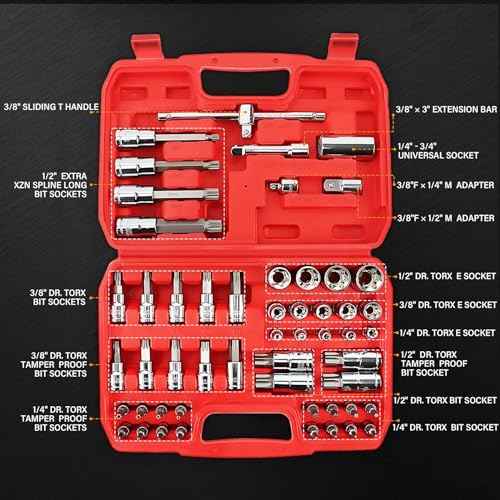LLNDEI 53PCS Master Bit Socket Set 1/4 3/8 1/2-Inch and External Torx Sockets£¬Dr. 6p |Tamper Proof |E-Torx|Extra Long Spline Tip|Universal Socket,CR-V(T8-T70, TT8-TT70, E4-E24, M8-M14)