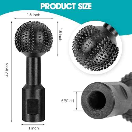 2Pcs Sphere Rotary Burr with 5/8-11 Threads, Ball Gouge Wood Carving Tools, for 4 1/2 and 5 Inch Angle Grinder