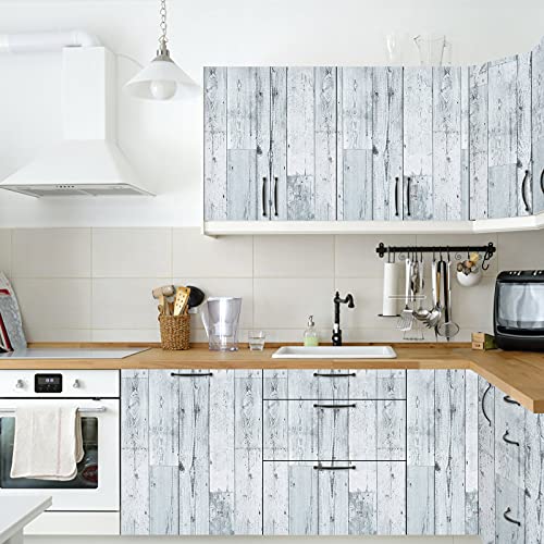 WENMER 17.71" x 118" Grey White Wood Contact Paper Wallpaper Wood Peel and Stick Wallpaper Self Adhesive Removable Wallpaper Vintage Wood Wallpaper for Countertop Cabinet Shelf Drawer Door