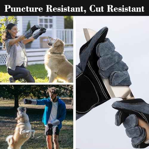 Heavy Duty Animal Handling Gloves - Cat Gloves Bite Proof, Ideal for Dog Training, Falconry, Welding, Gardening - 21.6 inch Grey Black