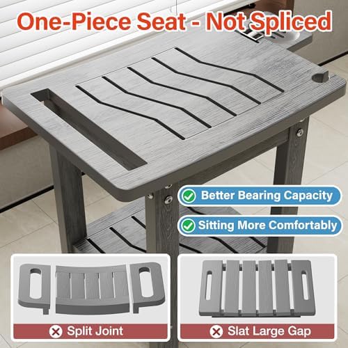 YEFU Shower Chair for Inside Shower: Slip-Resistant Waterproof No Maintenance 500 LBS Weight Capacity - Shower Bench/Stool with Shelf & Handle for Bathroom/Outdoor - Easy to Assemble for Adult/Gray