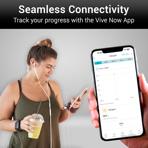 Vive Smart Body Weight Scale (500lbs Capacity) - Heavy Duty Bariatric Digital Scale for BMI - Plus Size, Large Display - Bathroom Device for Health Extra Wide Base & Smartphone Connectivity