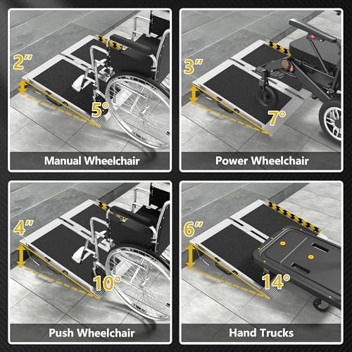 2FT Portable Wheelchair Ramp, Aluminum Wheelchair Ramps with Handle, Anti-Slip Folding Wheel Chair Ramp for Home Steps, Stairs, Entry, Threshold, Doorways, Scooter, 600LBS Capacity