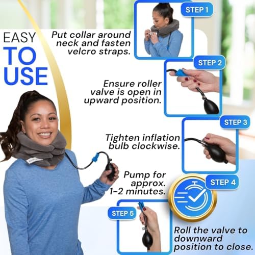 Cervical Traction Device - Inflatable & Adjustable Neck Traction Pillow for Instant Neck Decompression - US Owned & FSA Eligible Neck Stretcher Support Brace for Home Use
