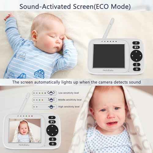 HelloBaby Baby Monitor No WiFi,Video Baby Monitor with Camera and Audio,3.2'' IPS Screen, Manual Baby Camera Adjustment, Night Vision, 1000ft/305m Range, ECO/VOX, Feeding Reminder, USB Charging Cable