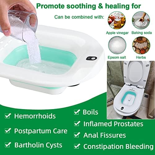 Sitz Bath, Electric Sitz Bath for Hemorrhoids, Sitz Bath for Toilet Seat, Postpartum Care Bowl, Sits Bath Soak Tub for Women Men, Sitz Baths Salts Pan, Butt Bath Basin, Portable, Green