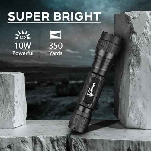 ULTRAFIRE Green Hunting LED Flashlight, 10W Single Mode Green Light, 350 Yards Super Bright Hog Predator Flashlight for Night Observation WF-501G