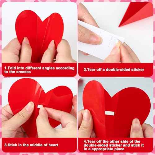 120 Pcs 3D Heart Wall Stickers Valentines Day Wall Decorations Waterproof Red Heart Walls Decals Love Hearts PVC Walls Stickers Decal for Wedding Anniversary Party Bedroom Home School Office Decor